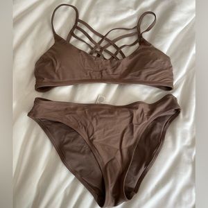 Brown aerie cross cross bikini top-medium bottoms-small